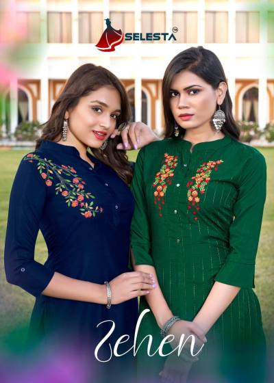 Zehen By Selesta Designer Style Embroidered Kurti With Bottom
